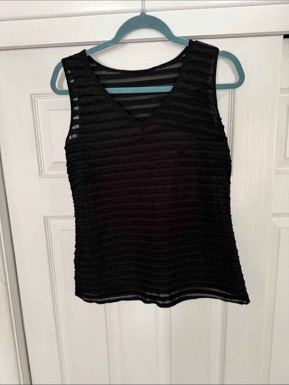 Black Sheer Stripe V-Neck Tank Top